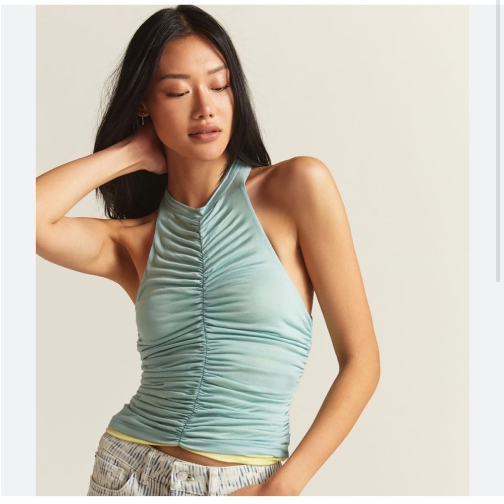 Anthropologie Pilcro Ruched Reversible Tank, Blue Green, Size Large